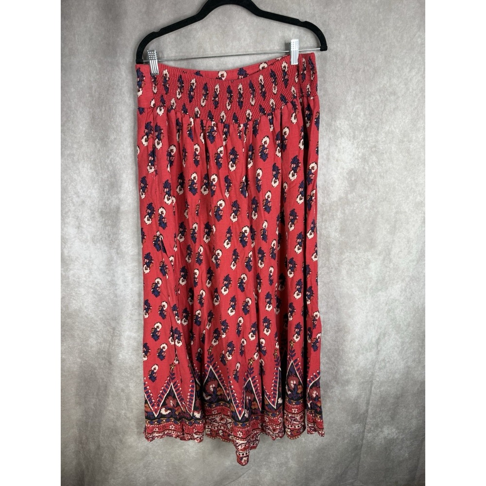 Free People Extreme Wide Leg Floral Boho Pants In Red Women's Size L - Picture 7 of 10